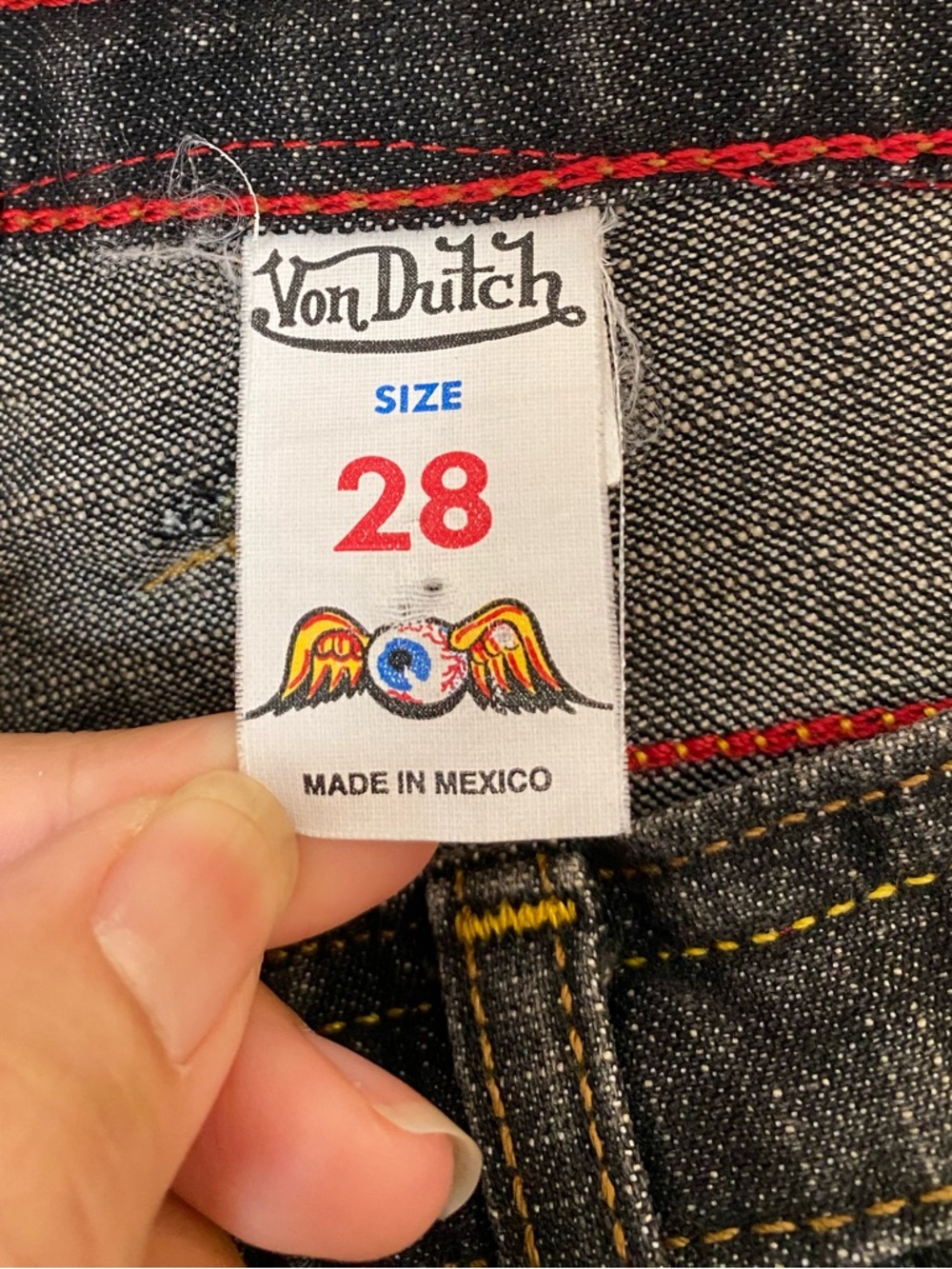 Von Dutch Low Rise Dark Wash Flare Jeans w/ Large Patch on the Back Size 28 Y2K - Picture 7 of 9